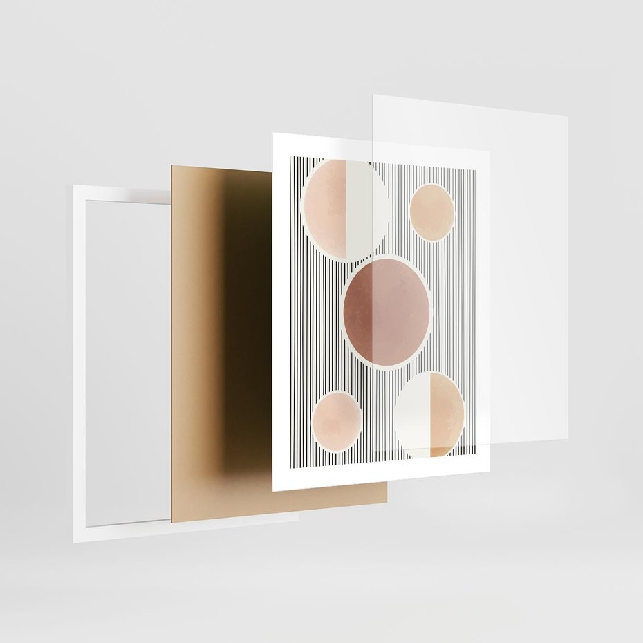 Plakat w ramie 40x50 - Rozplątane Granice - abstrakacyjna nowoczesna sztuka, koła okręgi - rama biała