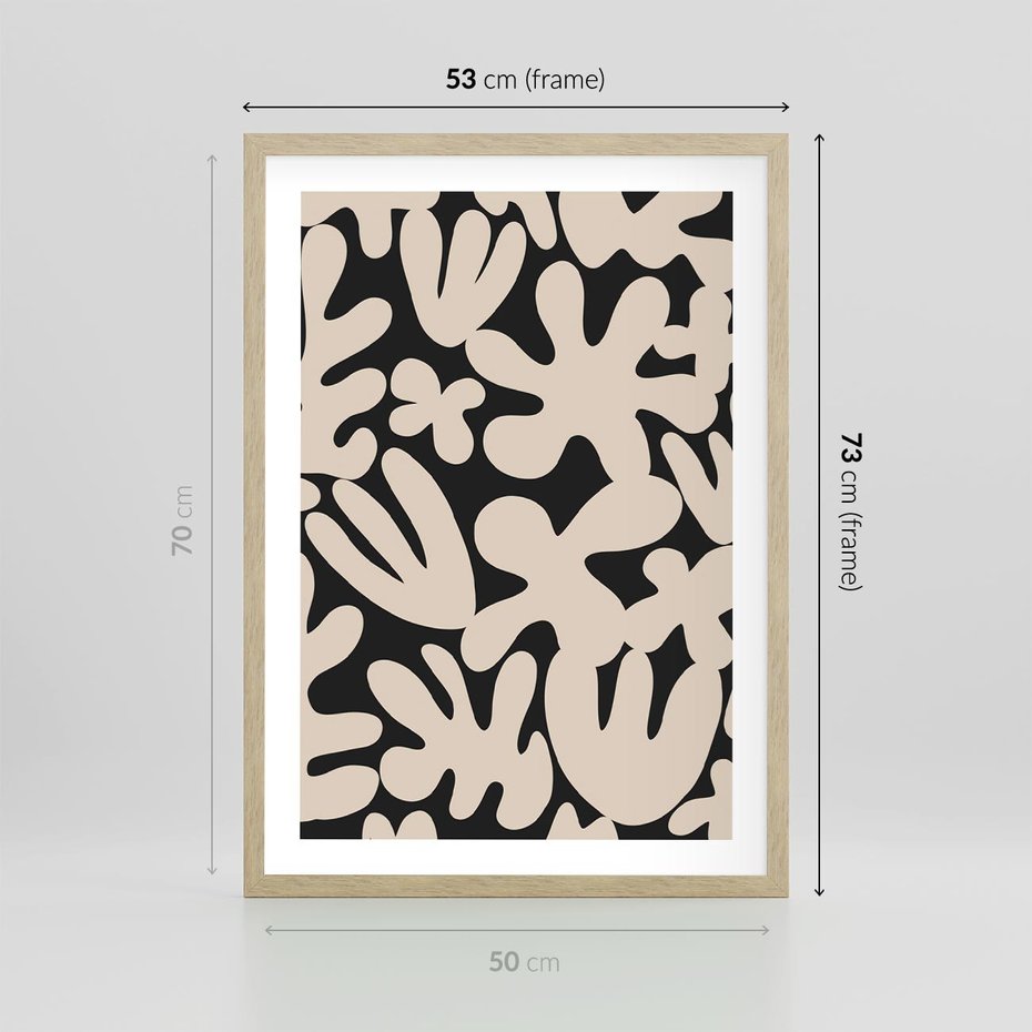 Plakat w ramie 50x70 - Księga Ukrytych Widoków - abstrakcyjne czarno białe formy, minimalizm - rama drewno