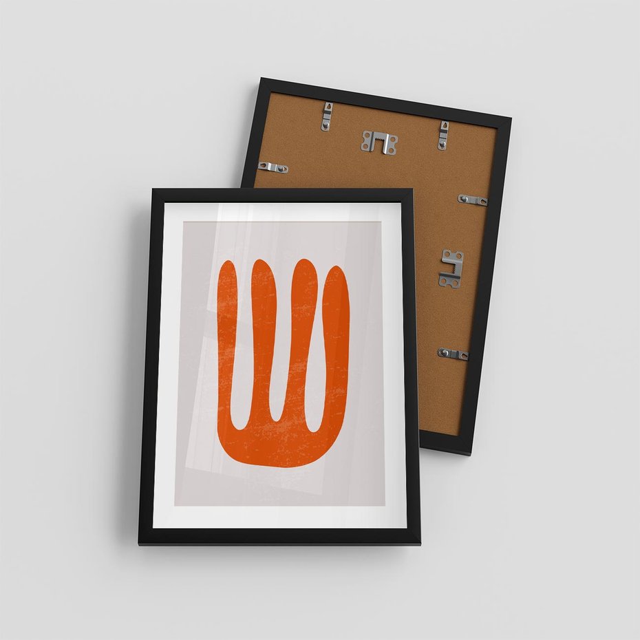 Plakat w ramie 30x40 - Eksploracja Nowego Światła - abstrakcyjna pomarańczowa forma, minimalizm - rama czarna