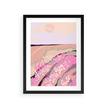 Plakat w ramie 40x50 - Harmonijny Świt - pastelowy krajobraz, nowoczesny plakat - rama czarna