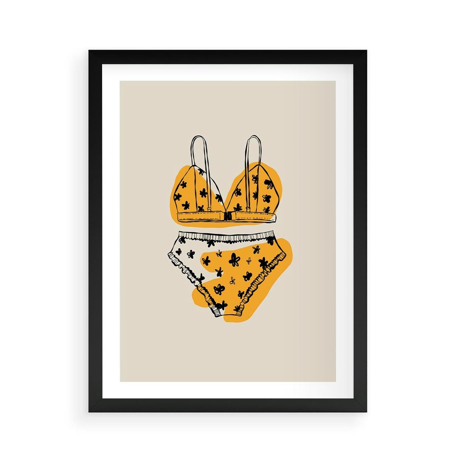 Plakat w ramie 50x70 - Minimalistyczny Szkic Bielizny - minimalistyczna grafika, szkic bielizny - rama czarna