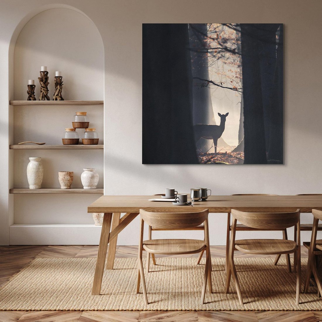 Obraz na płótnie 60x60 - Sarnie Skoki - zdjęcie, klimatyczny las