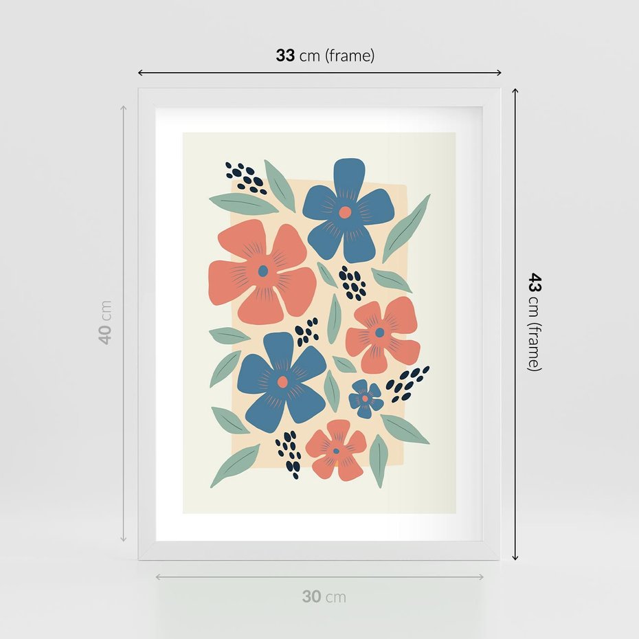 Plakat w ramie 30x40 - Kolorowe Pasmo - kwiaty, nowoczesna abstrakcja - rama biała