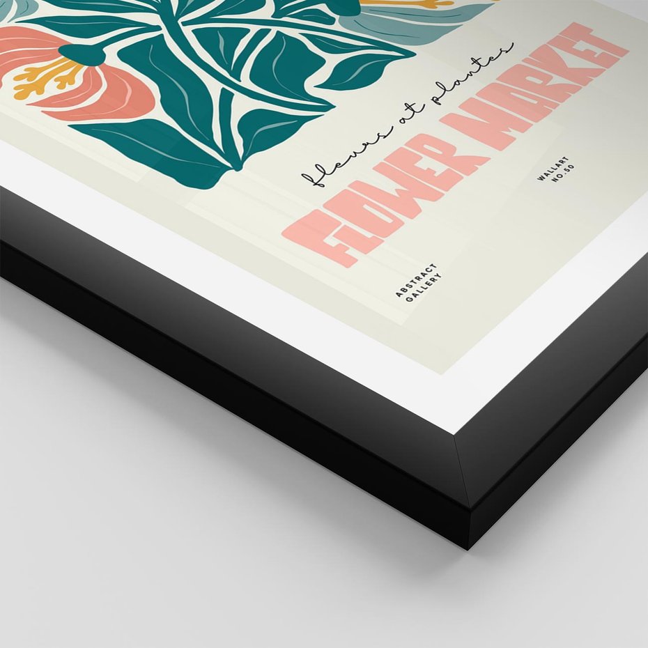 Plakat w ramie 40x50 - Taniec Kształtów - kwiaty, abstrakcyjna kompozycja - rama czarna