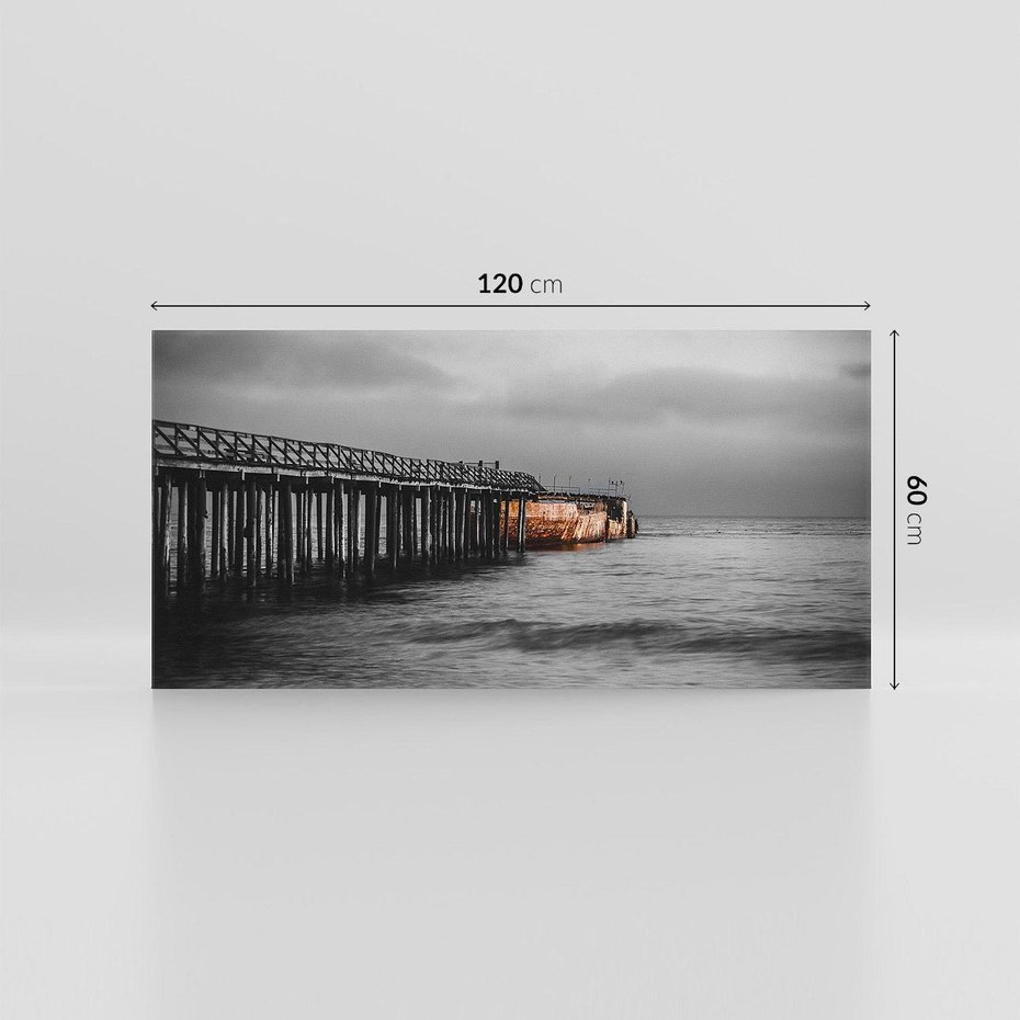 Obraz na płótnie 120x60 - Molo i wrak statku na plaży - molo, wrak