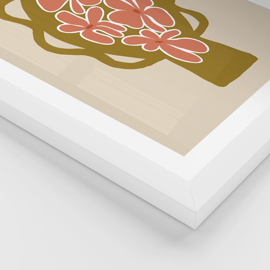 Plakat w ramie 40x50 - Rozbijające Formy - abstrakcyjny plakat, kwiaty na wazonie - rama biała