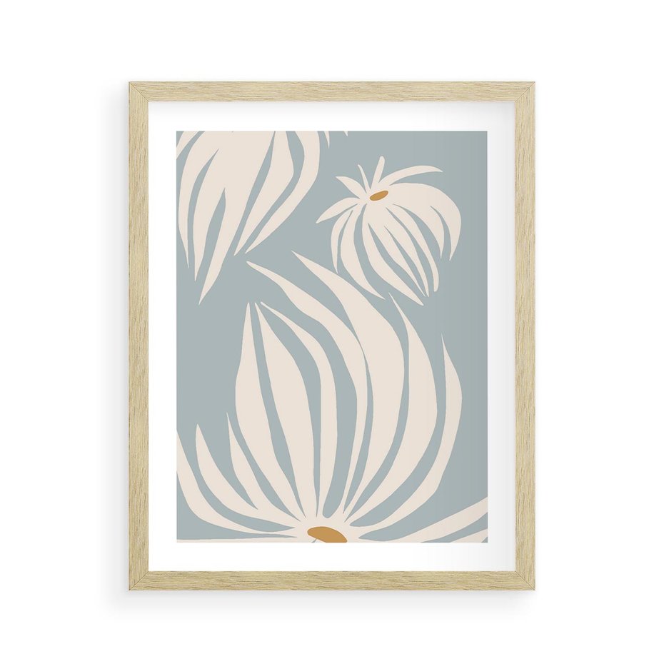 Plakat w ramie 40x50 - Kwiatowe Kształty - kwiaty, nowoczesne i minimalistyczne - rama drewno