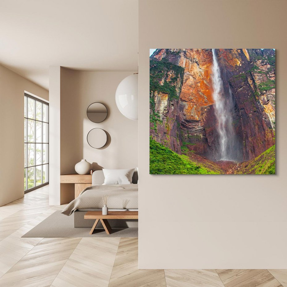 Obraz na płótnie 80x80 - Górska siła wodospadów - wodospad, góra