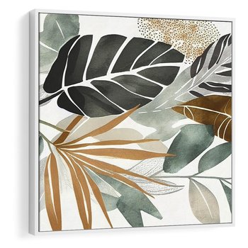 Obraz w ramie 50x50 - Współbrzmienie wewnętrznego ja - kompozycja z tropikalnych liści, stonowane kolory - rama biała