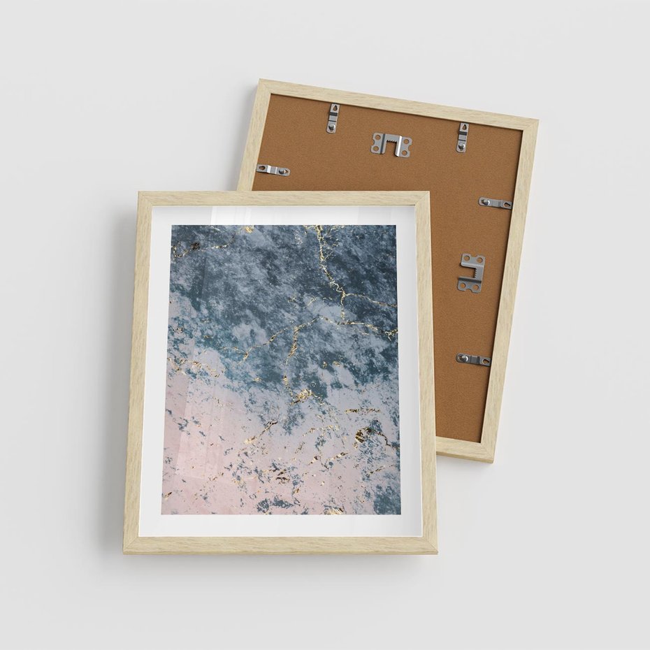Plakat w ramie 40x50 - Elegancja i Wyrafinowanie - marmur, złoto - rama drewno