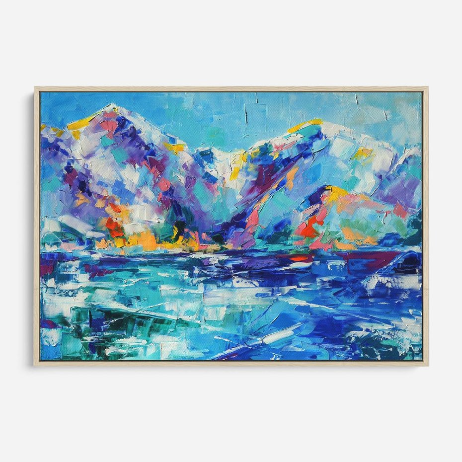 Obraz w ramie 100x70 - Mistyka Górskich Marzeń - abstrakcja, pejzaż gór - rama drewno