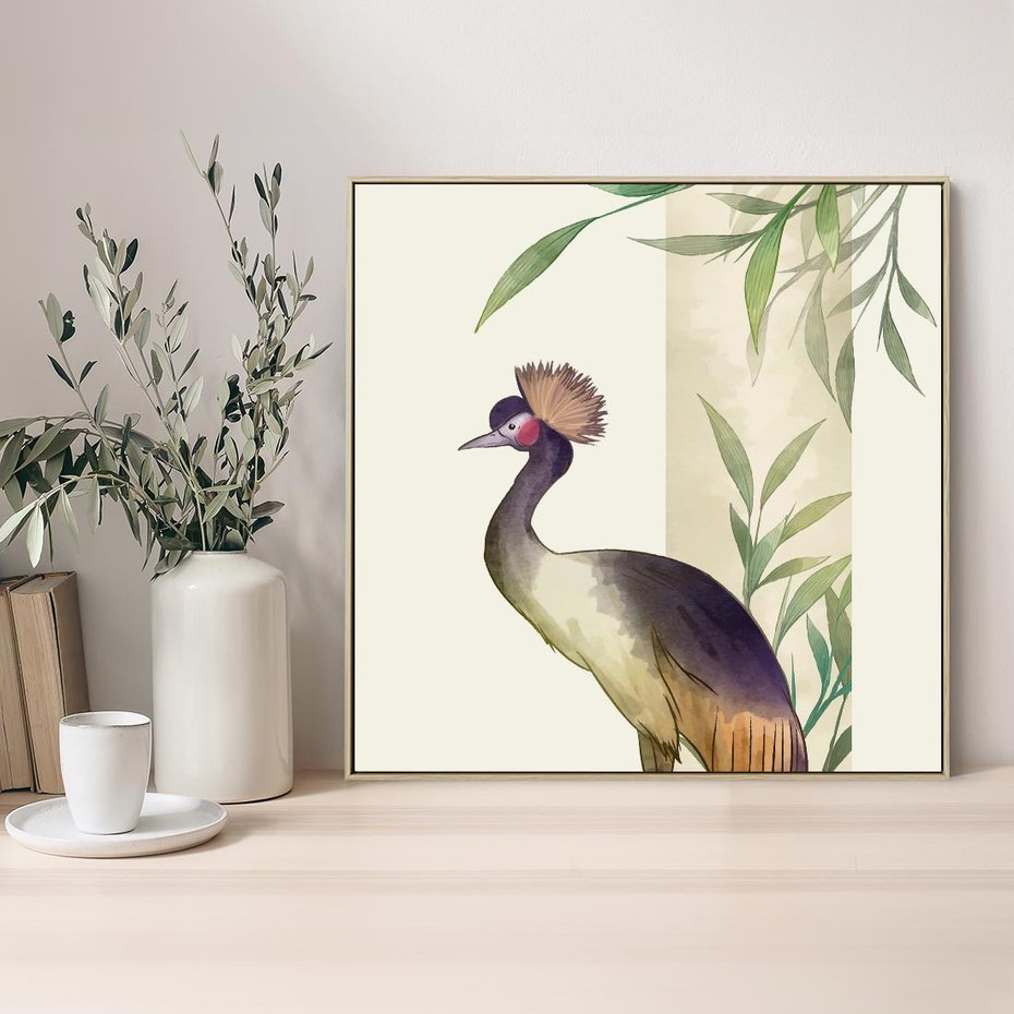 Obraz w ramie 80x80 - Kwiatowa Ekspresja - japońska sztuka, ptak - rama drewno