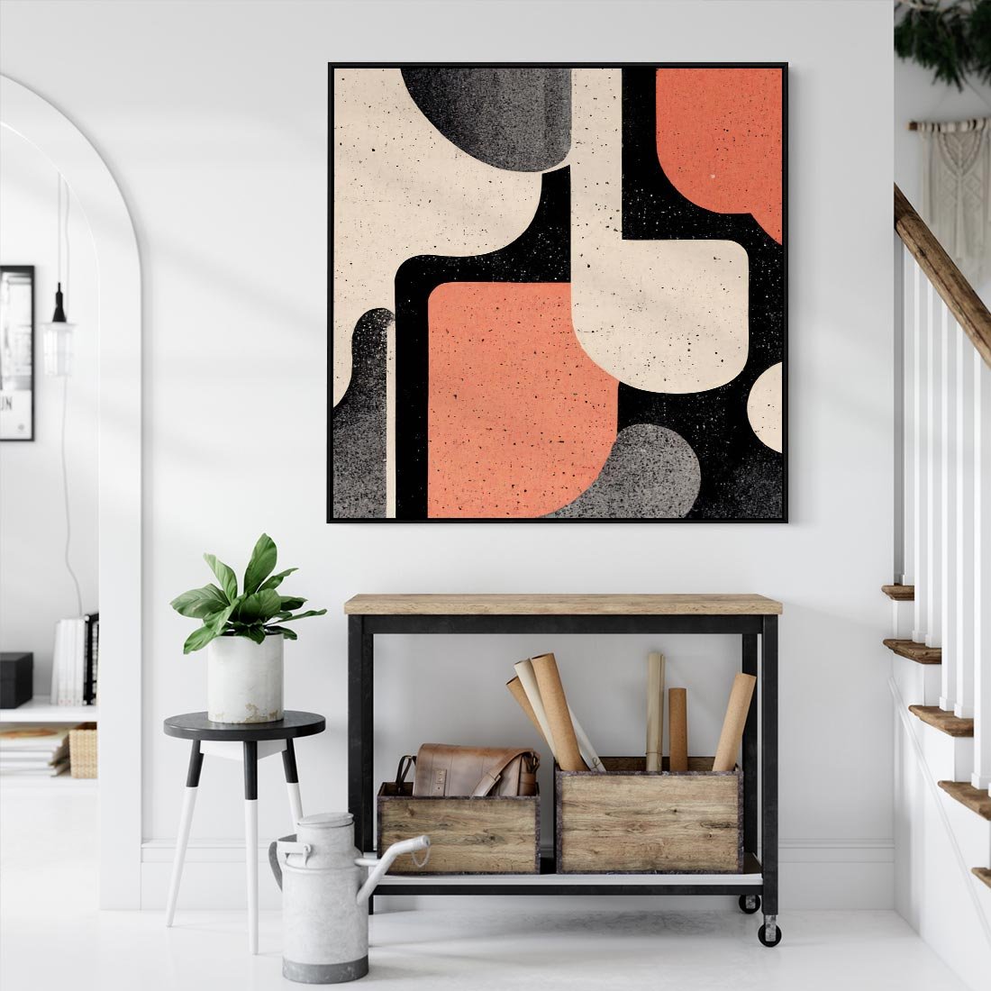 Obraz w ramie 50x50 - Loftowa Harmonia - abstrakcja, styl loftowy - rama czarna