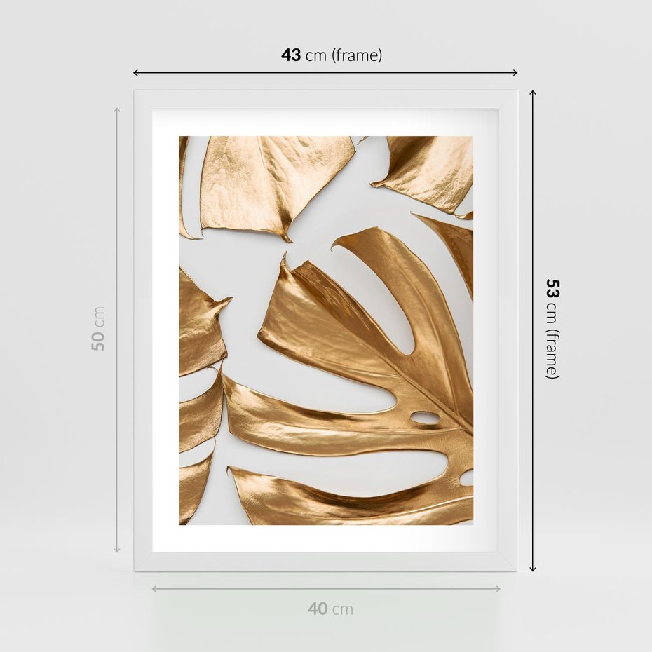 Plakat w ramie 40x50 - Siła Natury - złote, liście - rama biała