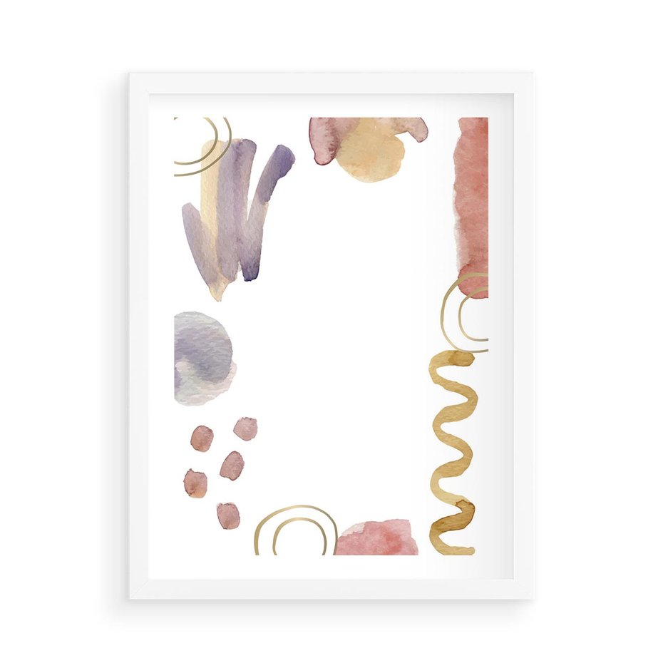 Plakat w ramie 50x70 - Wibracje Pastelowych Odcieni - abstrakcyjny plakat, akwarelowe plamy - rama biała