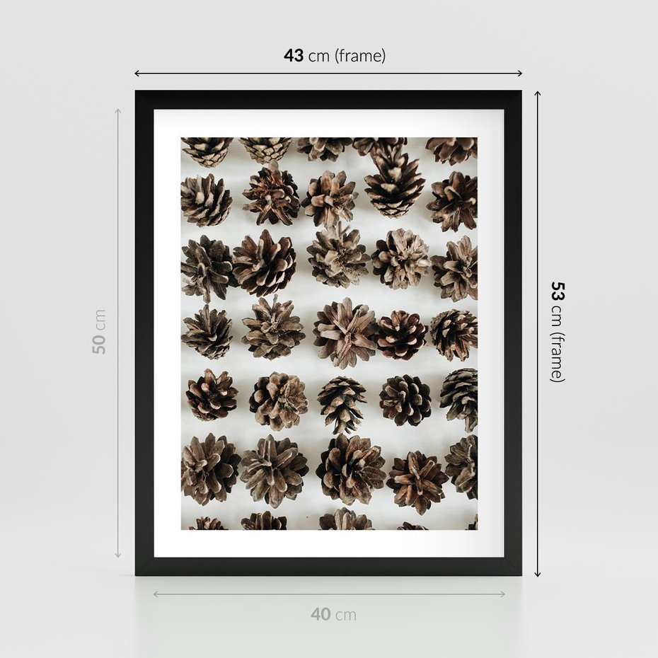 Plakat w ramie 40x50 - Jesienna Tekstura - kompozycja z suchych szyszek, jesienne szyszki - rama czarna