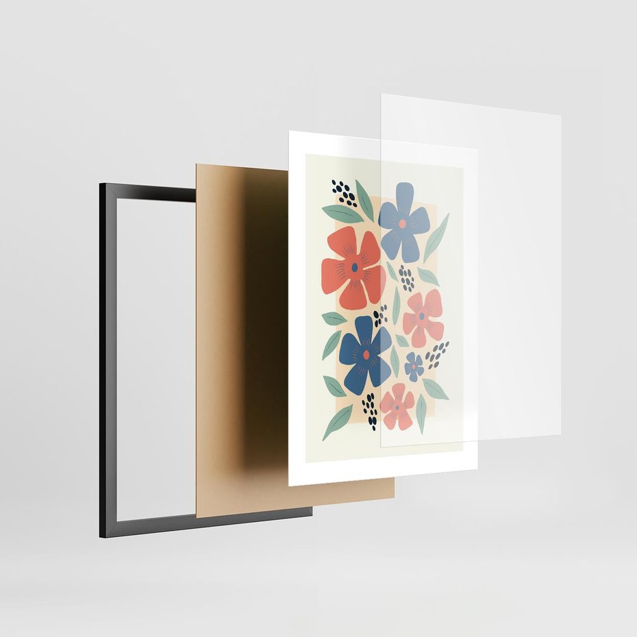 Plakat w ramie 30x40 - Kolorowe liście tęsknot - minimalistyczny plakat, grafika - rama czarna