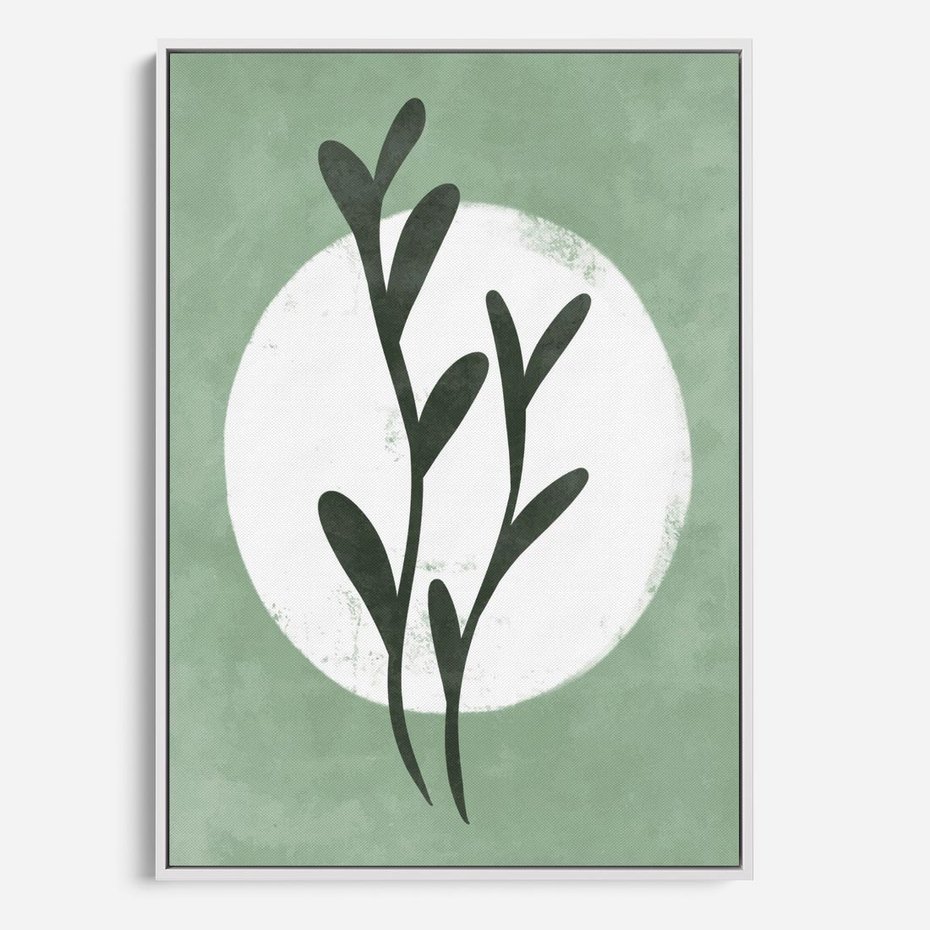 Obraz w ramie 70x100 - Kształty Zielonego Ukojenia - zielony plakat, roślinne motywy - rama biała