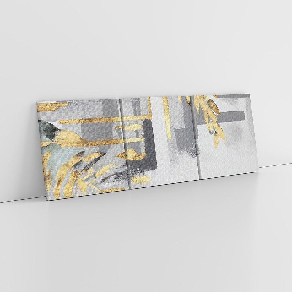 Obraz na płótnie 150x50 - Złote Palmy w Stylu Modern - geometryczne złote linie, szare tło