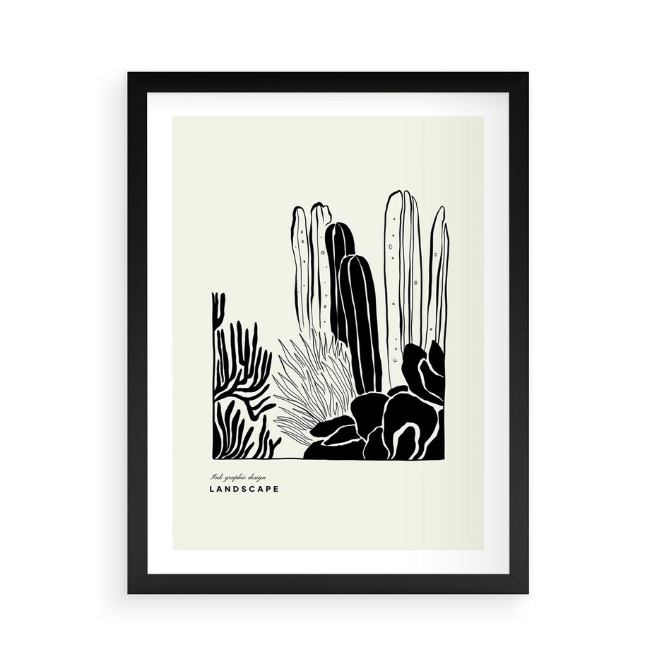 Plakat w ramie 50x70 - Boho Oaza - kaktusy, rośliny - rama czarna
