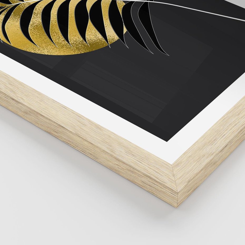 Plakat w ramie 50x70 - Egzotyczna Elegancja - palma, na czarnym tle - rama drewno