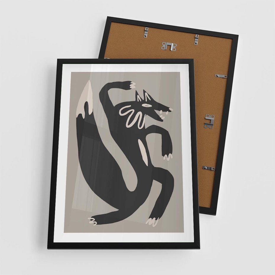 Plakat w ramie 50x70 - Strukturalne Odbicia Północy - skandynawska sztuka, lis - rama czarna