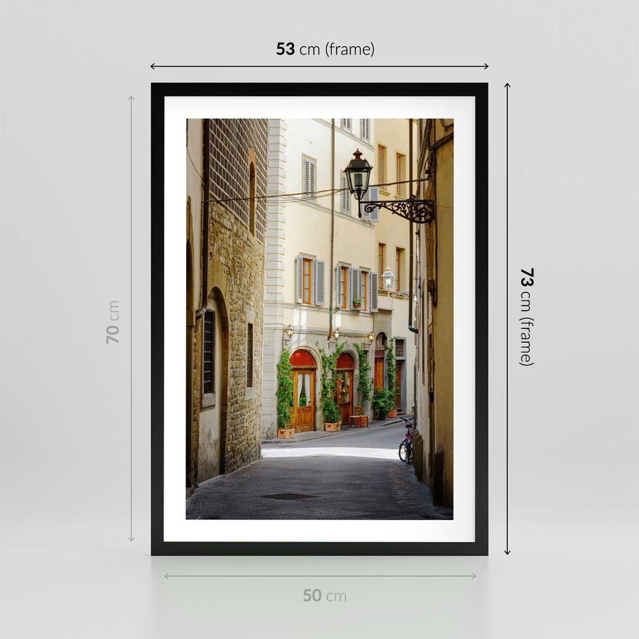 Plakat w ramie 50x70 - Uliczka: perspektywa miejskiego krajobrazu - uliczka, perspektywa - rama czarna