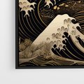 Obraz w ramie 50x50 - Złote Piękno - ciemny obraz, fala morska - rama czarna