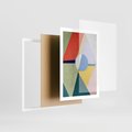 Plakat w ramie 50x70 - Taniec Subtelnych Odbić - abstrakcyjne geometryczne kształty, olejny obraz - rama biała