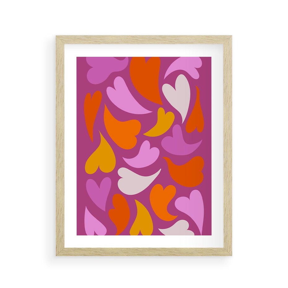 Plakat w ramie 40x50 - Podróżne Boho - wesoła grafika, serca - rama drewno