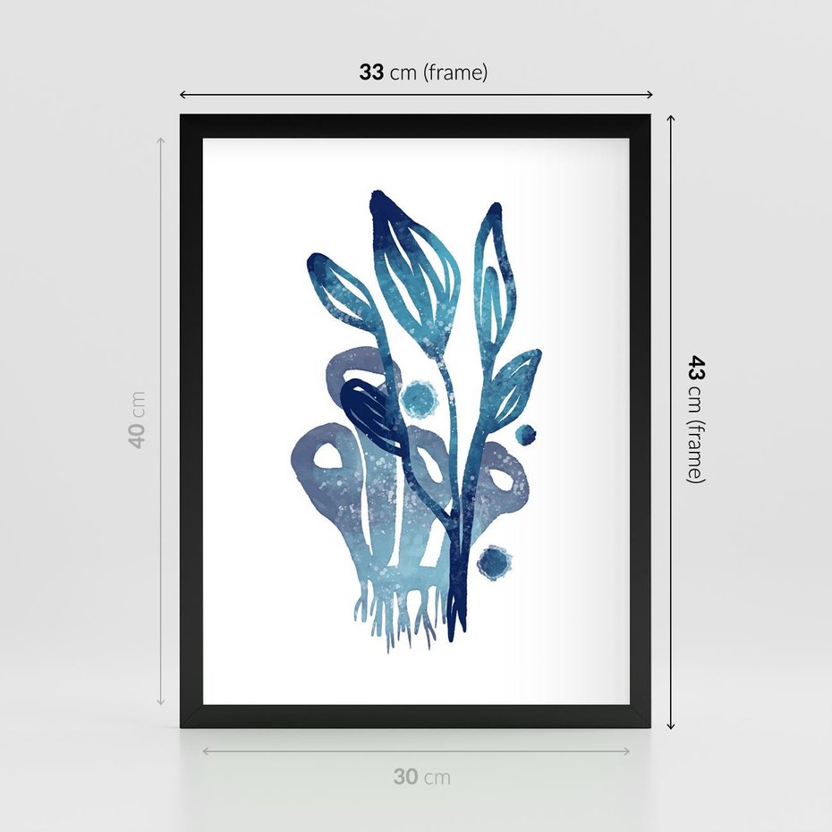 Plakat w ramie 30x40 - Akwarelowy Błękit - pastelowy, abstrakcyjny plakat - rama czarna