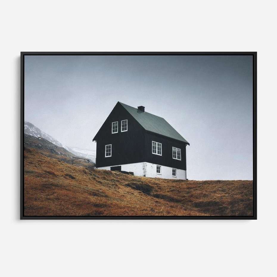 Obraz w ramie 70x50 - Ciepło i Przytulność - skandynawski, domek - rama czarna