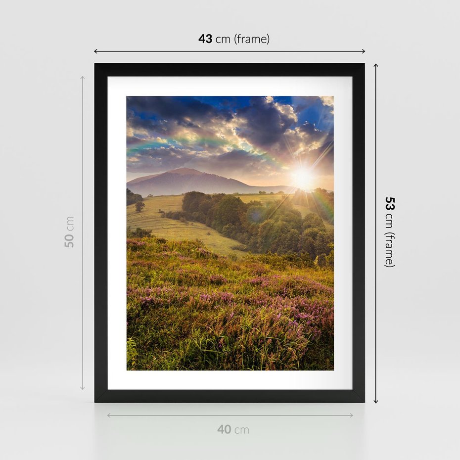 Plakat w ramie 40x50 - Pejzaż na łące - pejzaż, łąka - rama czarna