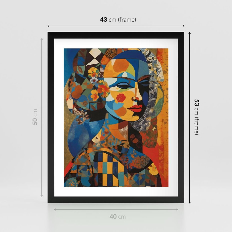 Plakat w ramie 40x50 - Impresje Cichego Szeptu - abstrakcyjny obraz, portret kobiety - rama czarna