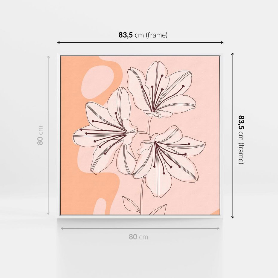 Obraz w ramie 80x80 - Kwiatowa Harmonia - minimalistyczny plakat, pudrowe kwiaty - rama biała