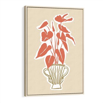 Obraz w ramie 80x120 - Harmonijne Echa - abstrakcyjne kwiaty liście, elegancka kompozycja - rama drewno