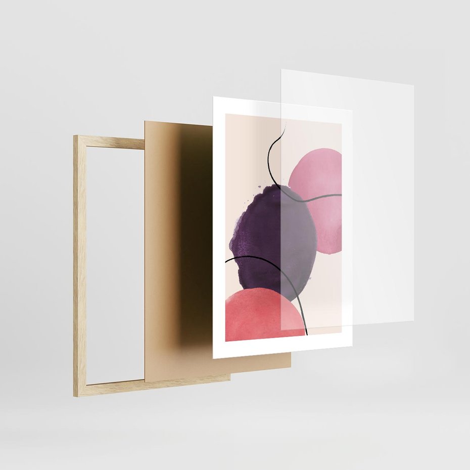 Plakat w ramie 30x40 - Migotliwe Widzenia - abstrakcyjne akwarelowe plamy, nieregularne linie - rama drewno