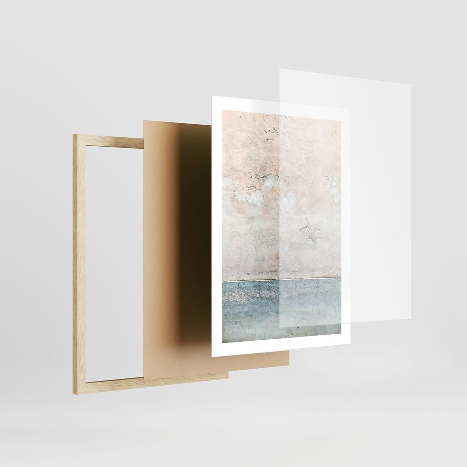 Plakat w ramie 50x70 - Obraz Starej Ściany z Delikatnymi Odcieniami - ściana, stara ściana - rama drewno