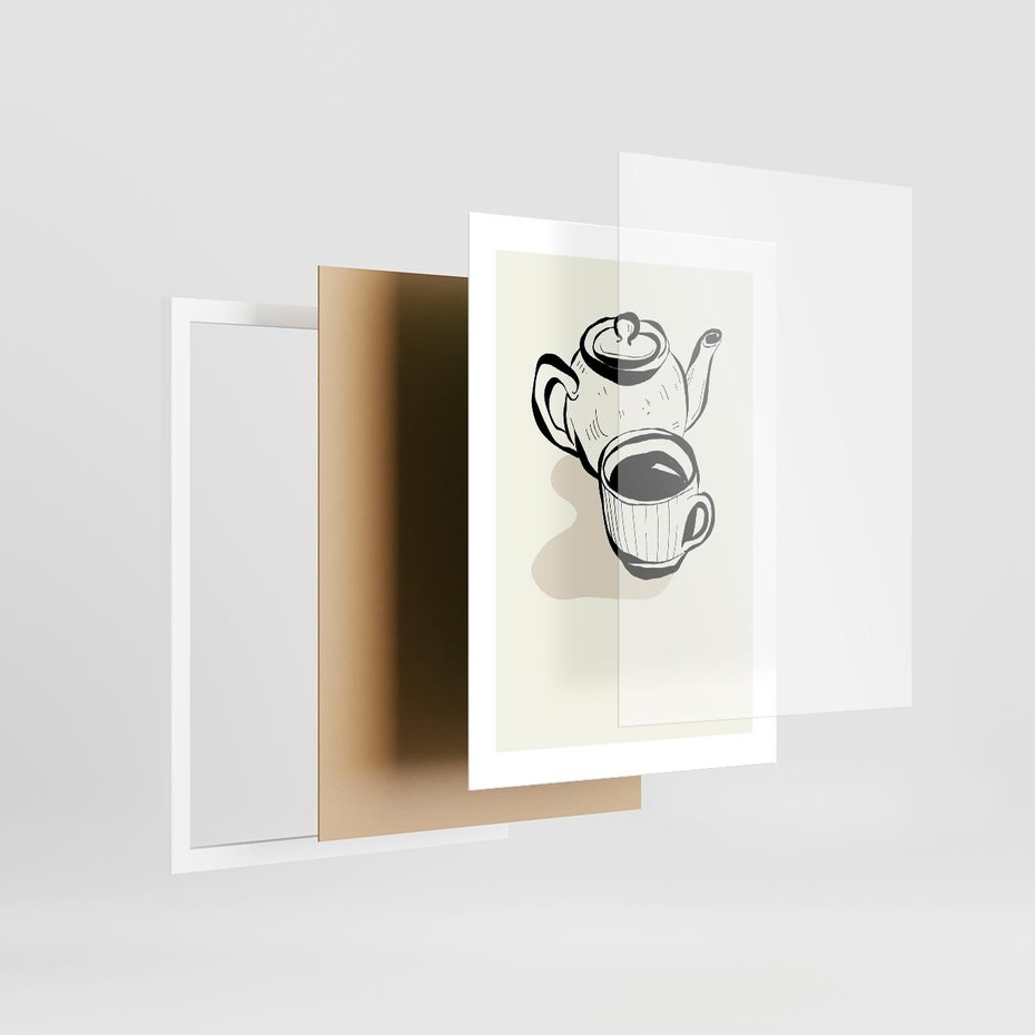 Plakat w ramie 30x40 - Kawa w Minimalistycznym Szkicu - grafika, szkic - rama biała