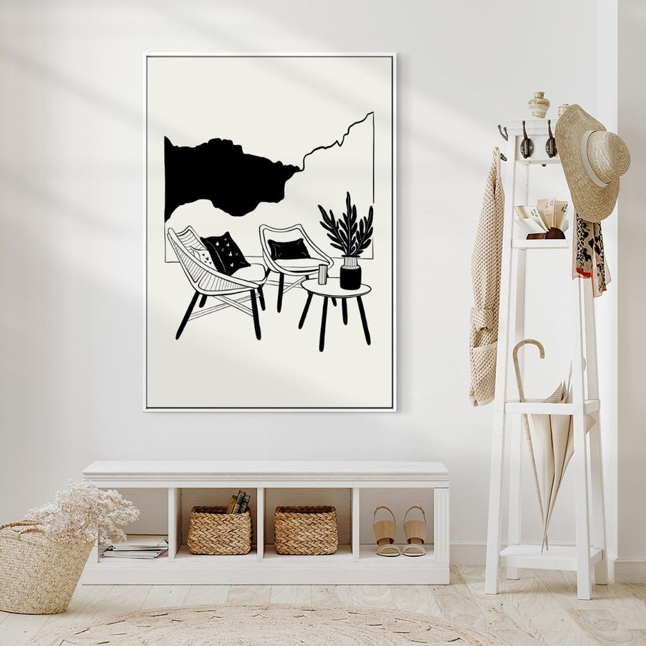 Obraz w ramie 50x70 - Boho Elegancja - boho wnętrze, salon - rama biała