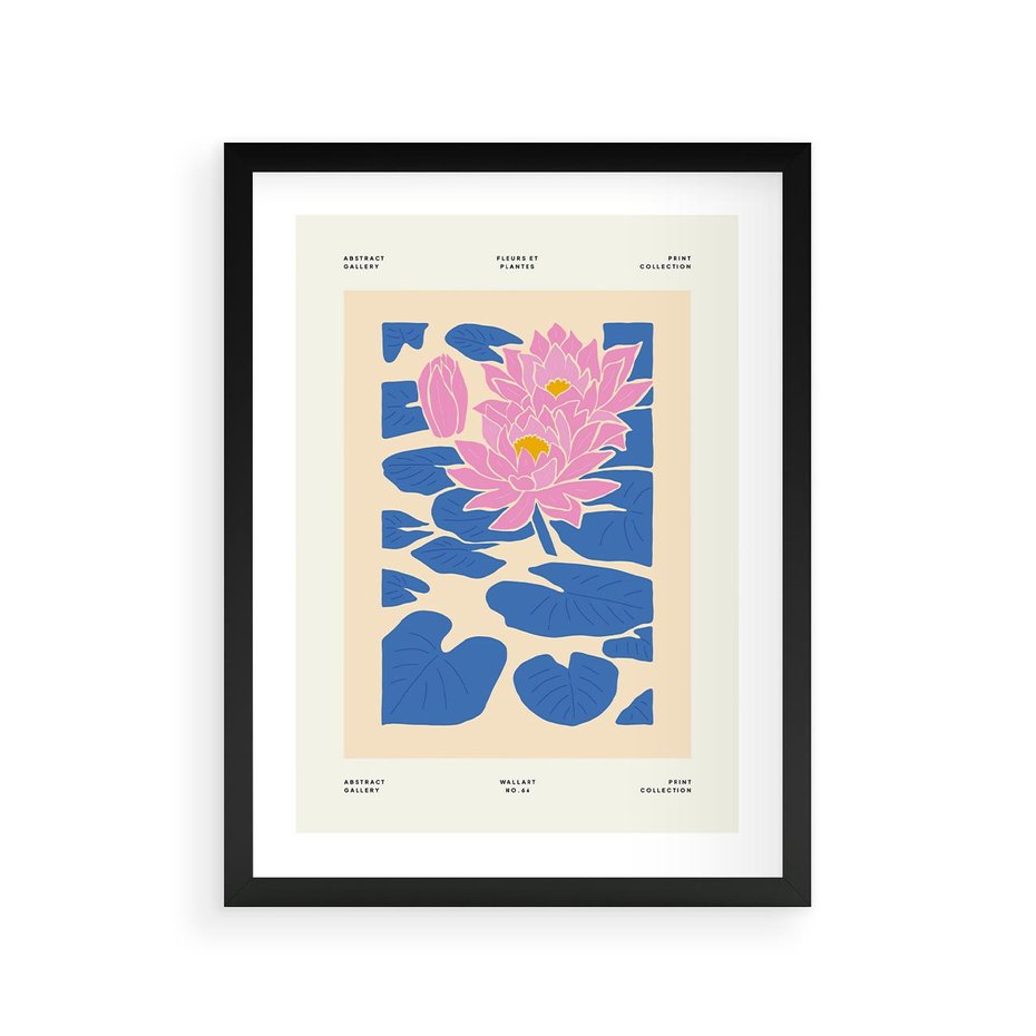 Plakat w ramie 30x40 - Rozświetlone Odbicia - lilie wodne, pastelowe kolory - rama czarna