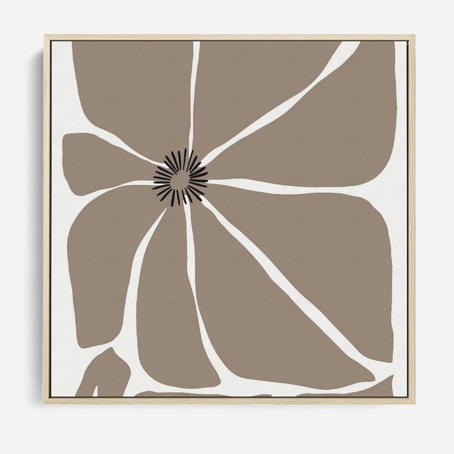 Obraz w ramie 50x50 - Złudne Zmysły - abstrakcyjny kwiat, beże i brązy - rama drewno