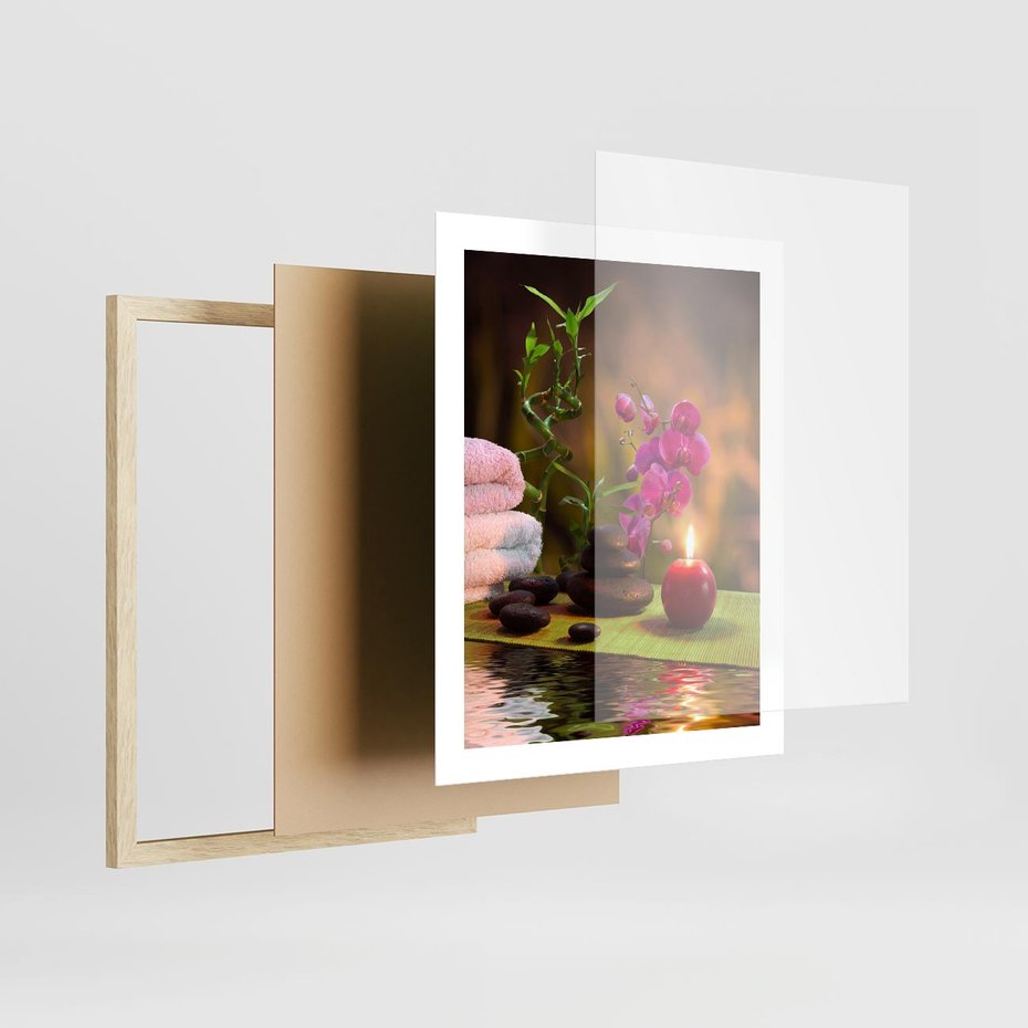 Plakat w ramie 40x50 - Światło Świecących Kwiatów w Spa - spa, świaca - rama drewno