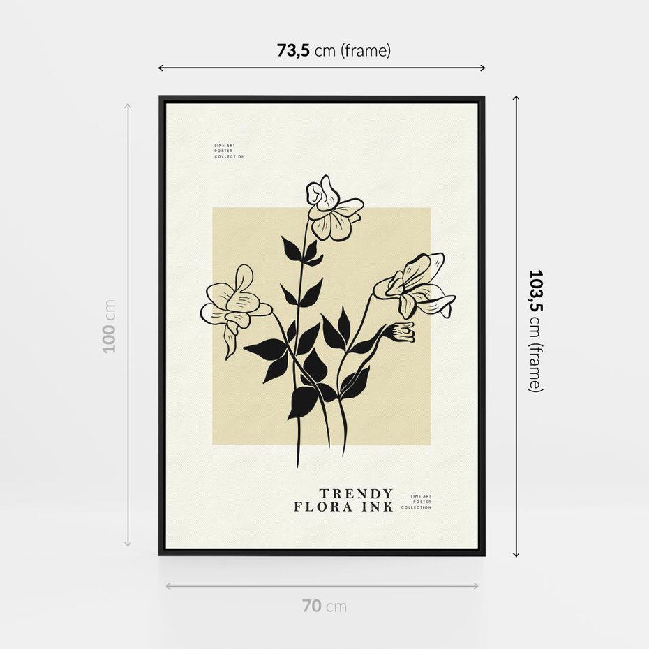 Obraz w ramie 70x100 - Malowane szkicowe tęsknoty - kwiaty, typografia - rama czarna