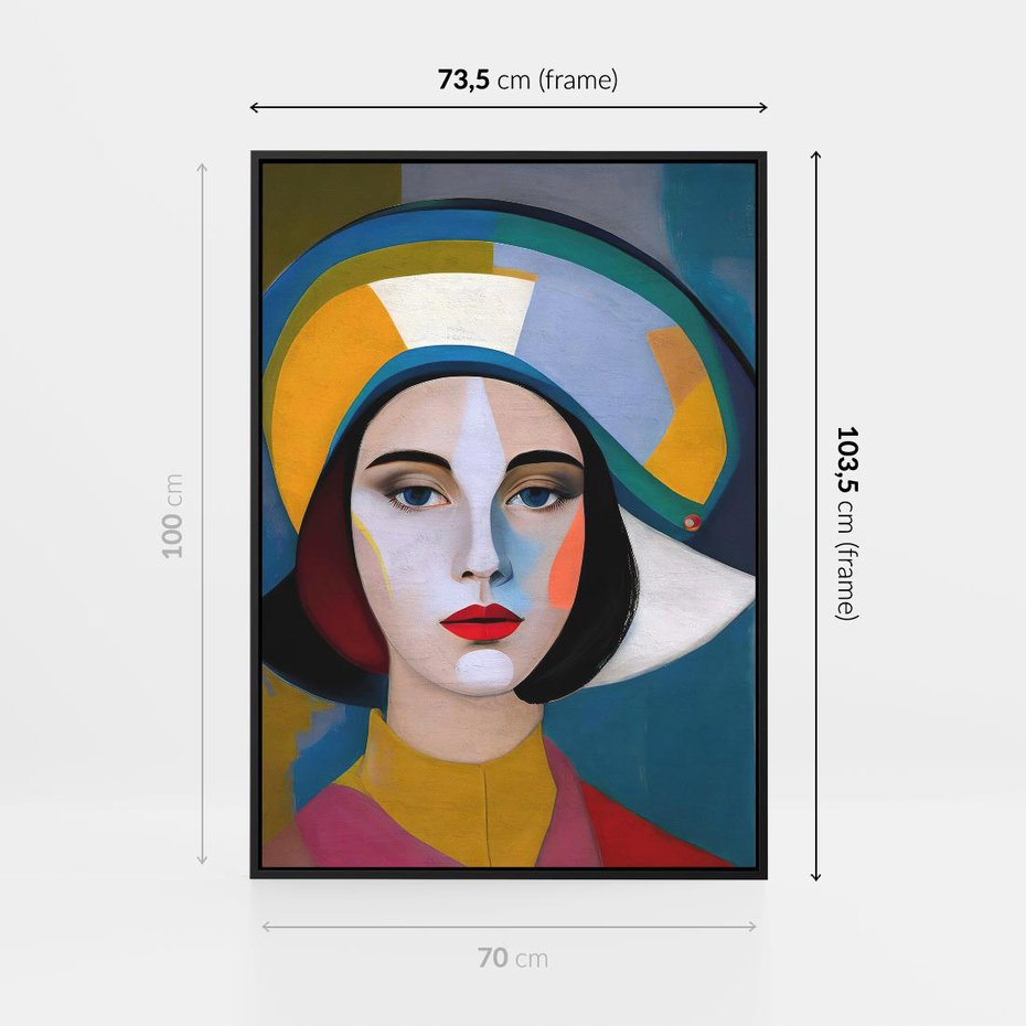 Obraz w ramie 70x100 - Kształtujące Widzenia - abstrakcyjny obraz olejny, portret twarzy kobiety - rama czarna