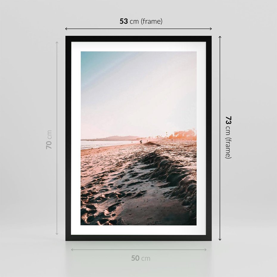 Plakat w ramie 50x70 - Błogie Chwile na Plaży - plaża, zachód słońca wakacje - rama czarna