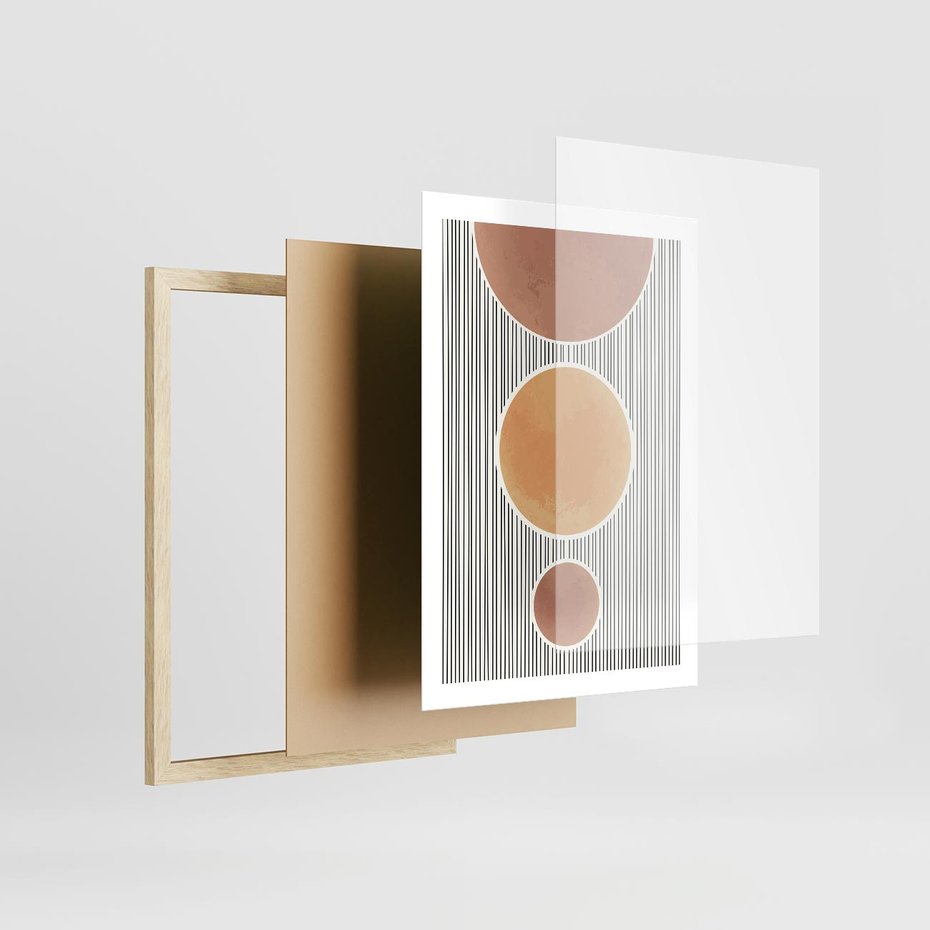 Plakat w ramie 50x70 - Taniec Linii - abstrakcyjna nowoczesna sztuka, koła okręgi - rama drewno