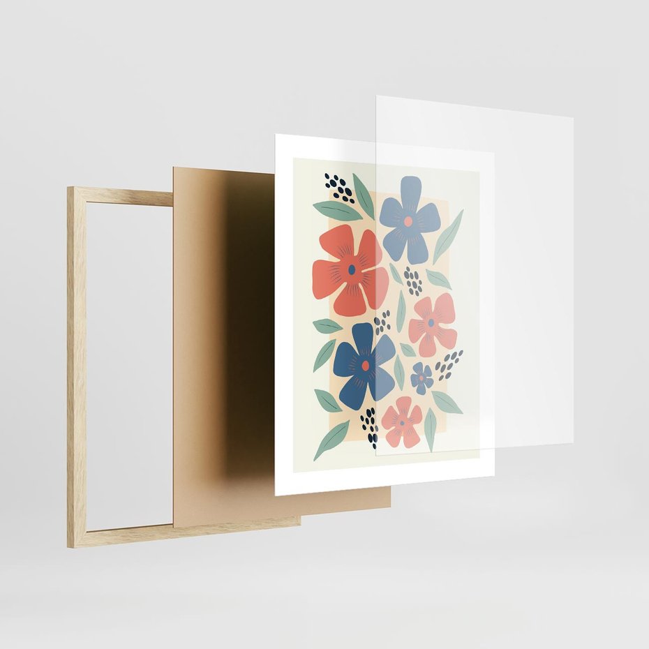 Plakat w ramie 40x50 - Kolorowe liście tęsknot - minimalistyczny plakat, grafika - rama drewno