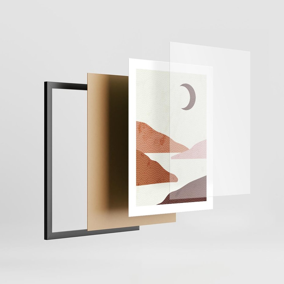 Plakat w ramie 30x40 - Księżycowa Refleksja - nowoczesna sztuka, góry - rama czarna