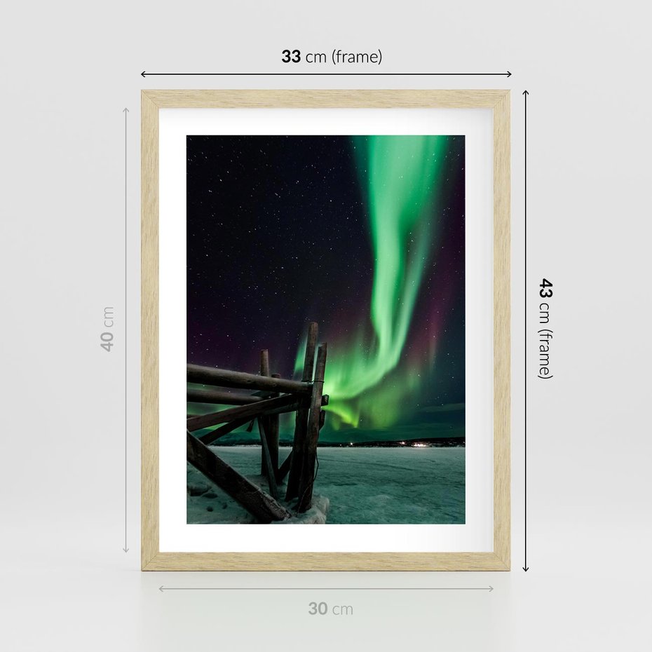 Plakat w ramie 30x40 - Zorza polarna w tajemniczej nocnej przestrzeni - zorza, polarna - rama drewno